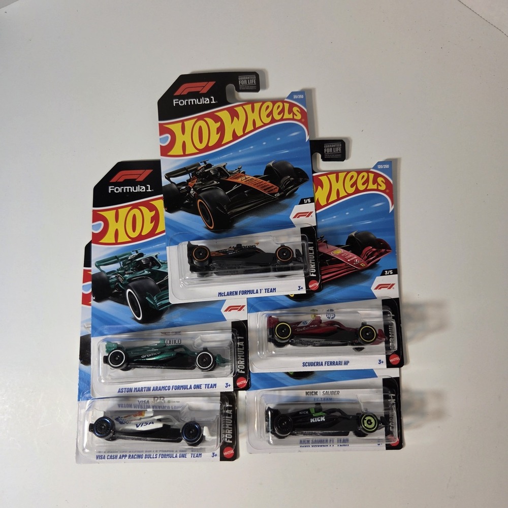 2026 Hot Wheels Formula 1 Visa Cash App, McLaren, Ferrari,Sauber F1,Aramco 5 Car